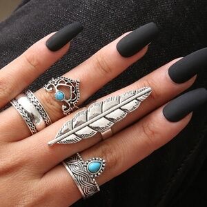 **BERTHA* 4-Pc Silver Feather Fashion Ring Set
